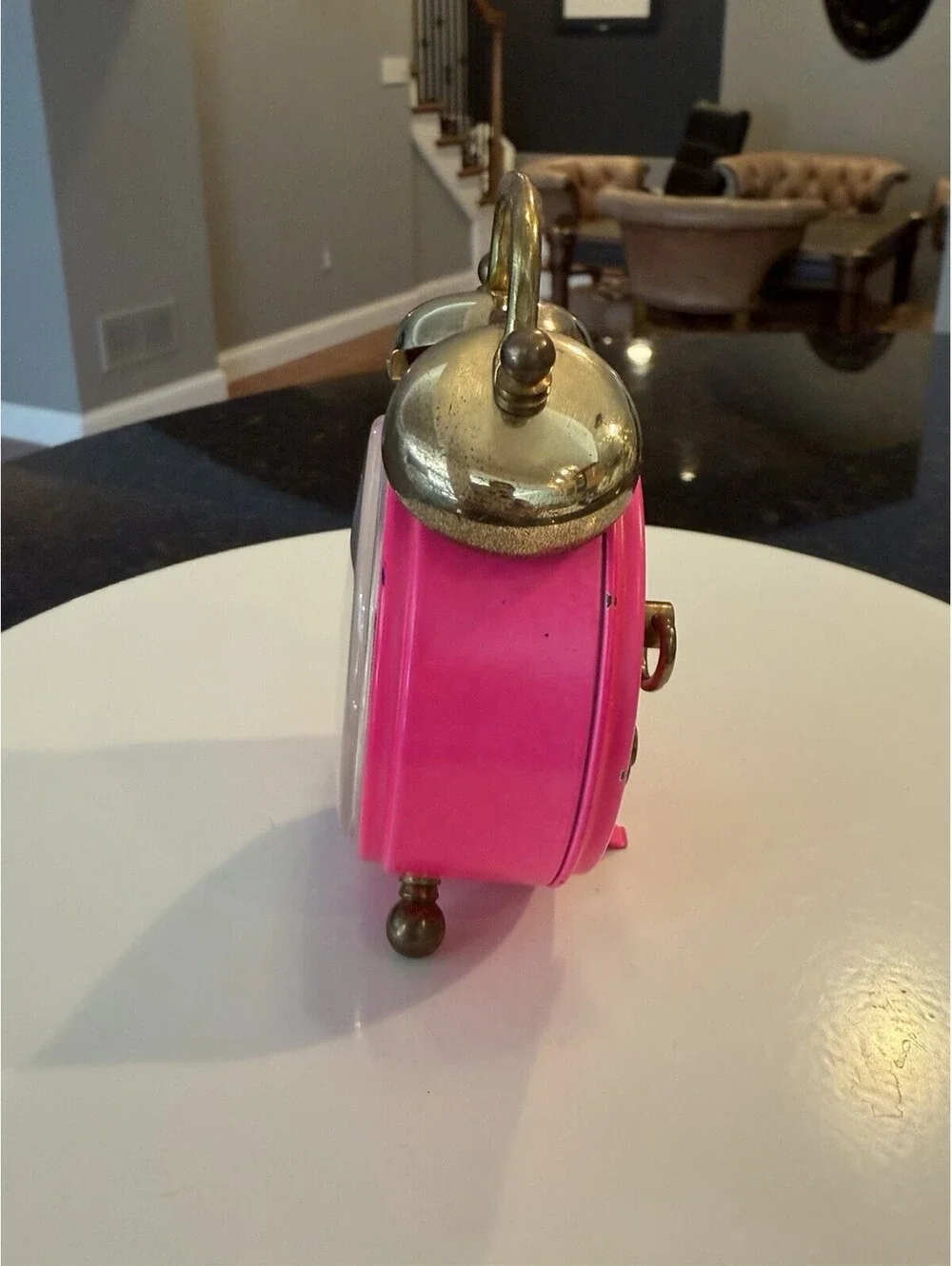 Vtg Tradition West Germany Pink Wind Up Alarm Clock Twin Brass Bells Works